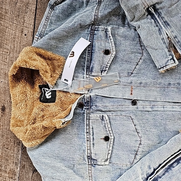 Long DENIM jean jacket/coat Fleece lined button thicker - Picture 5 of 11